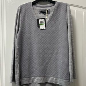 Ellen Tracy Gray V-Neck Sweater with Textured Pattern